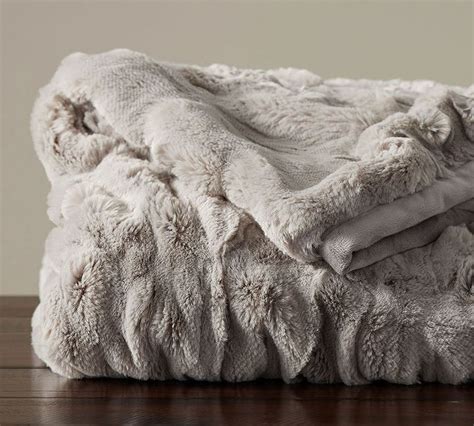 Pottery Barn Ruched Faux Fur Throw Gray