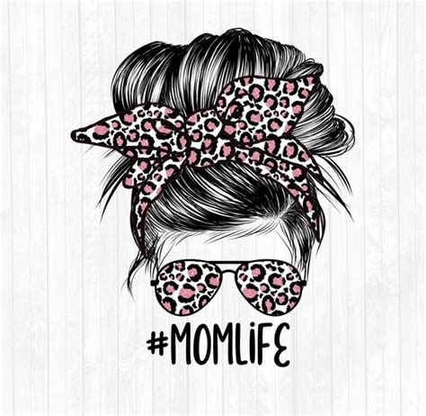 Pink Glitter Leopard Mom Life Messy Bun Hair Sublimation Etsy