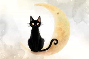 Black Cat And Moon Watercolor Clipart Graphic By Cat Lady Creative