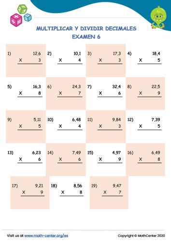 Sexto Grado Pruebas Multiplicar Decimales Math Center