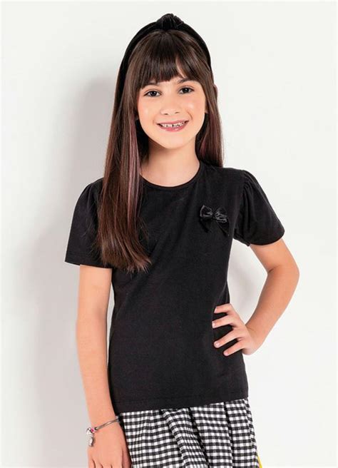 Blusa Infantil Preta Mangas Bufantes Queima De Estoque