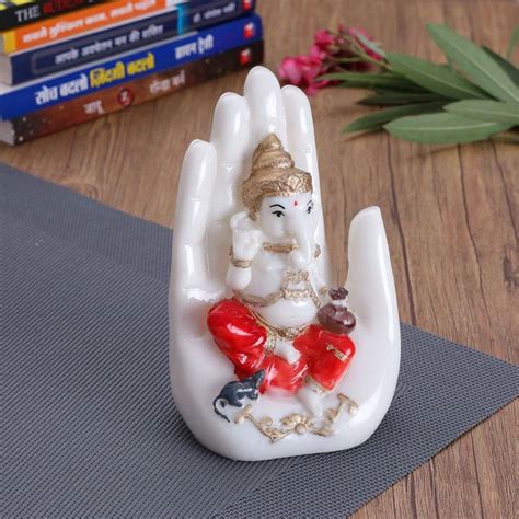 Polyresin Ganesha Idol On Palm Statue For Home Decor Showpiece Car