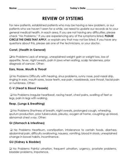 30 Free Review Of Systems Template Examples Word PDF