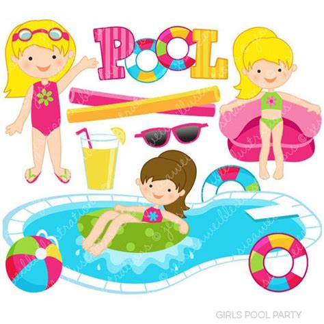 Girls Pool Party Cute Clipart Pool Party Clip Art Summer