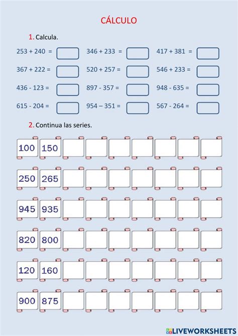 Ejercicio interactivo de Cálculo y operaciones para 3º de Primaria