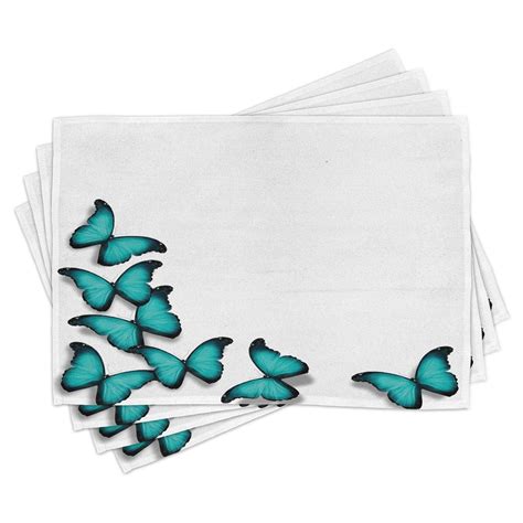 Turquoise Placemats Set Of 4 Butterflies Morphs Pattern Spring Sunny