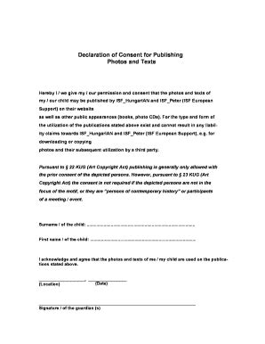 Fillable Online Declaration Of Consent For Publishing Photos And Texts