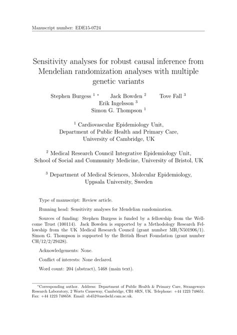 Pdf Sensitivity Analyses For Robust Causal Inference From Mendelian