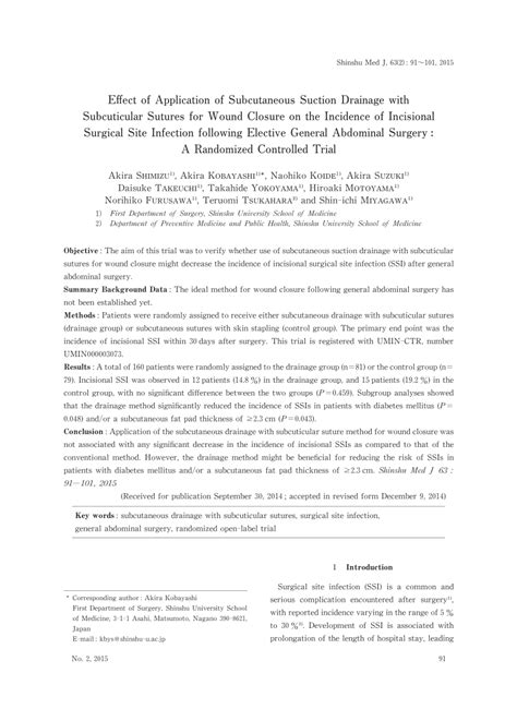 (PDF) Effect of Application of Subcutaneous Suction Drainage with Subcuticular Sutures for Wound ...