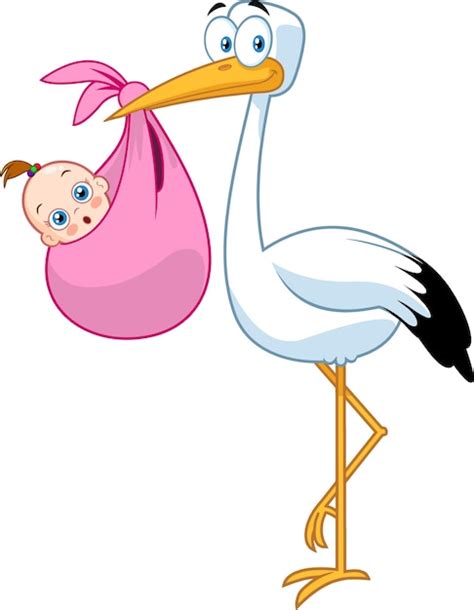 Premium Vector Stork Delivering A Newborn Baby Girl Illustration