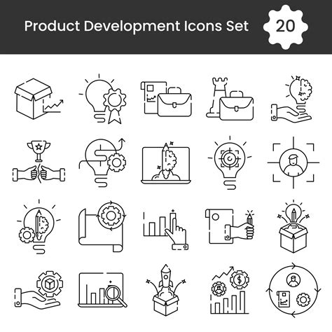 Product Development Icon Set In Black Line Art Vector Art At