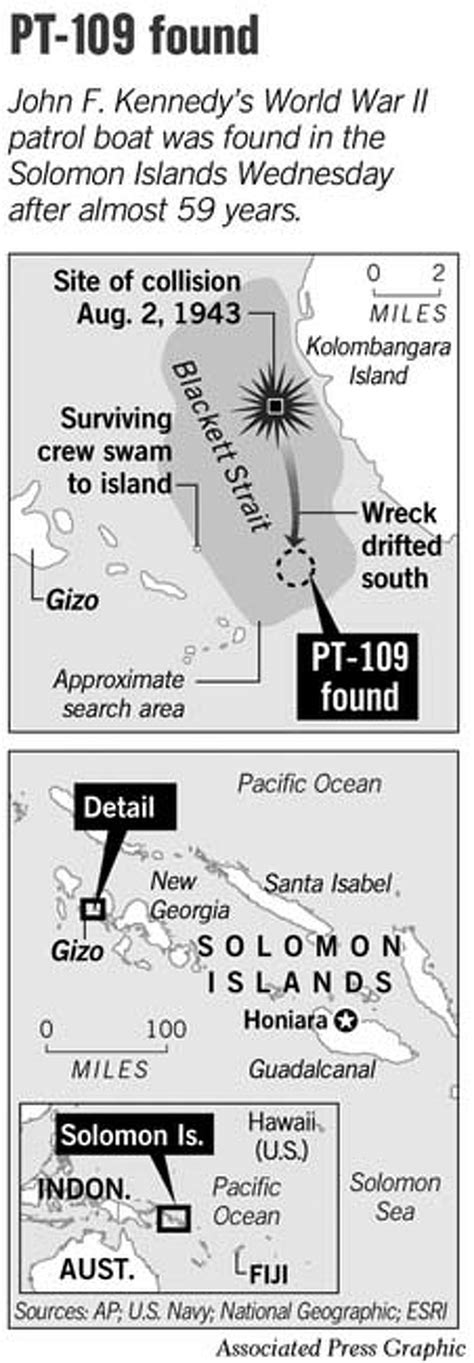 Wreckage said to be PT 109 / Boat skippered by John F. Kennedy sank in