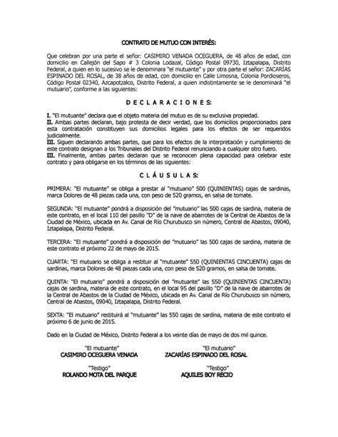 Introducir 111 Imagen Modelo De Contrato De Mutuo Con Interes