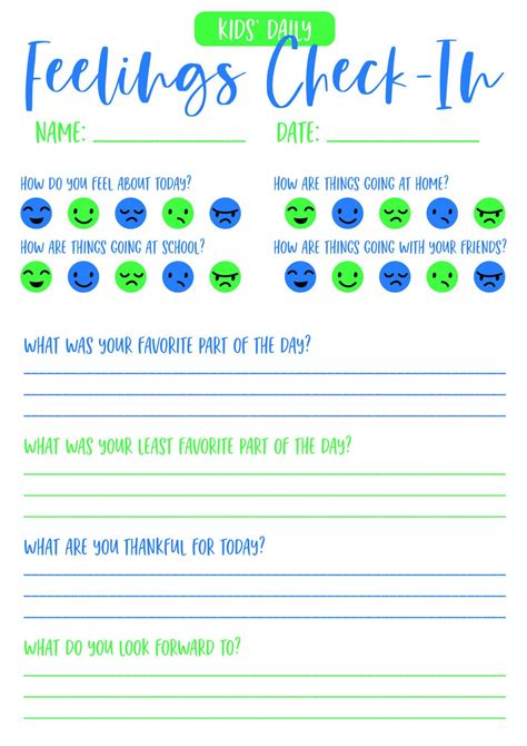 Free Printable Daily Feelings Check In For Kids Counseling Kids