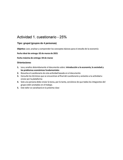 Actividad 1 Cuestionario Actividad 1 Cuestionario 25 Tipo Grupal