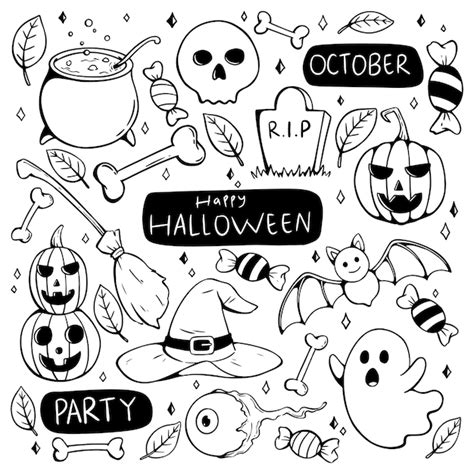 Premium Vector Collection Of Halloween Elements And Character With Doodle Style