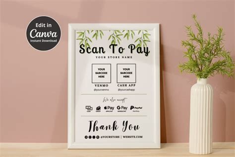 Scan To Payment Sign Template Simple Leaf