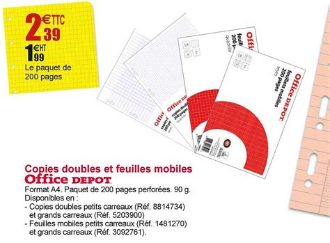 Promo Copies Doubles Et Feuilles Mobiles Pages Chez Office Depot