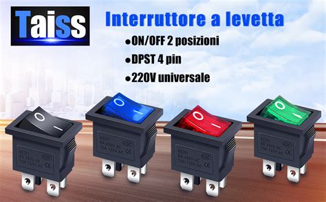 Taiss 10 Pezzi Interruttore A Bilanciere DPST ON OFF 4 Pin 2 Posizioni