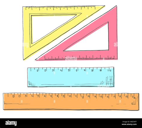 Hand Eine Reihe Von Lineale Und Dreiecke Gezeichnet Vector