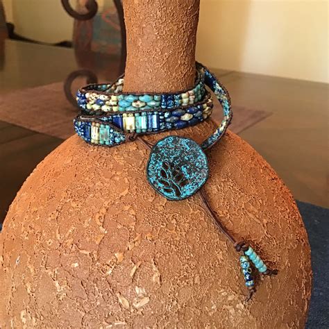 Boho Sundance Style Hand Loomed Beaded Triple Wrap Leather Bracelet