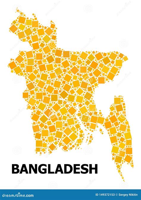 Gold Rotated Square Pattern Map Of Bangladesh Stock Illustration