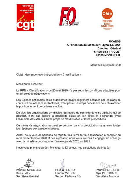 Courrier à l attention de Monsieur LE MAY Fédération des Organismes