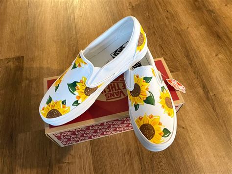 Sunflower Slip On Vans Sunflower Vans Custom Vans Sunflower Etsy