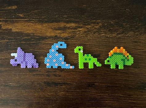 Mini Perler Bead Dinosaur Refrigerator Magnets Set Etsy Perler Bead