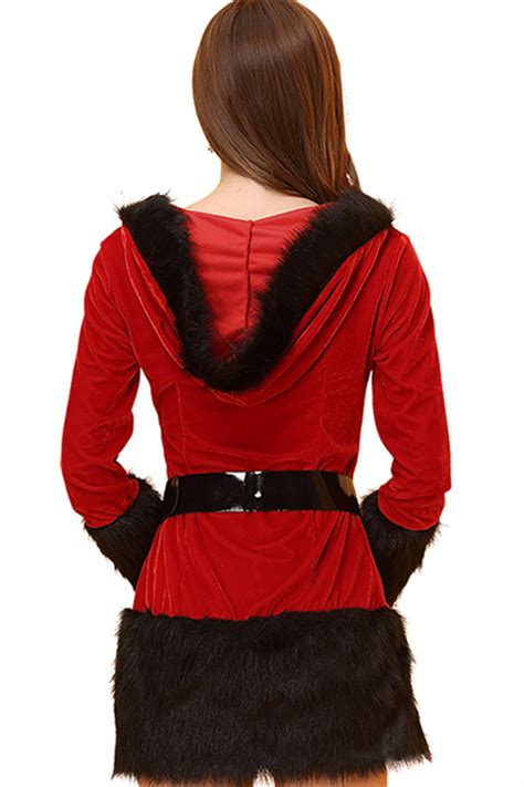 Sexy Red Christmas Dress With Black Fur Trim And Belt