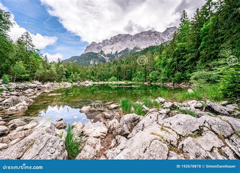 Frillensee Lake With Zugspitze Mountain Beautiful Landscape Scenery At