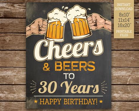 Cheers And Beers To 30 Years Printable Sign 30th Birthday Etsy