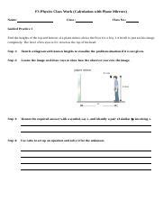 F3 Worksheet MT Calculation With Plane Mirrors Docx F3 Physics Class