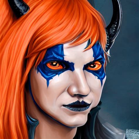 Prompthunt Illustrated Realistic Portrait Female Kobold Horns Orange