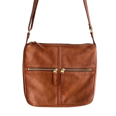 Fossil Bags Fossil Erin Brown Pebbled Cow Leather Crossbody Top Zip