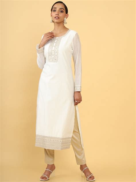 Buy Soch Women Off White Ethnic Motifs Yoke Design Thread Work Kurta