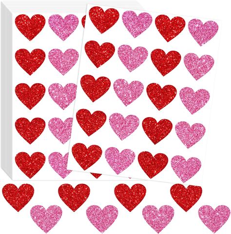 Whaline 500pcs Valentines Day Glitter Heart Stickers Pink