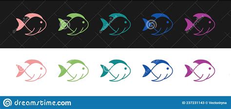 Establecer Icono De Pescado Aislado En Fondo Blanco Y Negro Vector