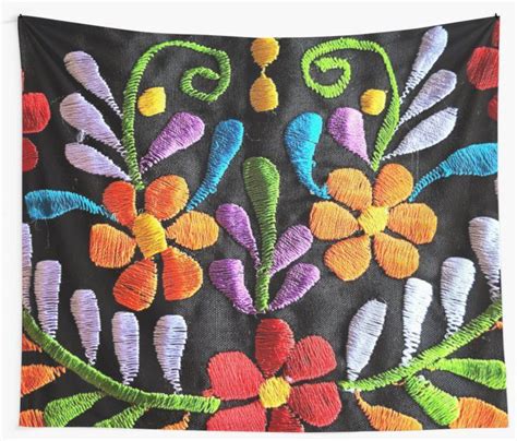 Mexican Flowers Embroidery Tapestry By Tinasalazar Mexican Flowers Embroidery Flowers