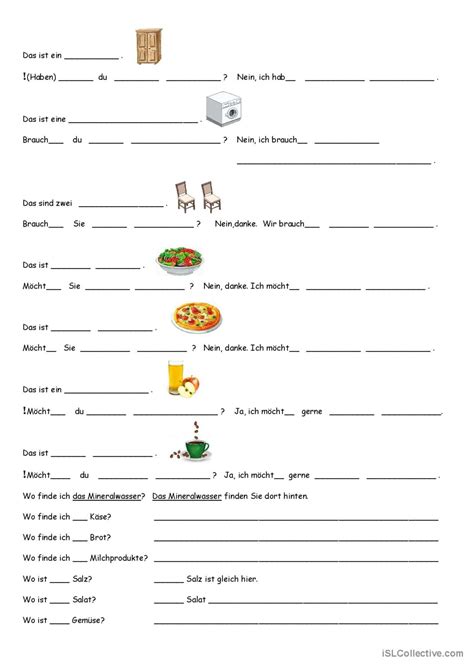 Sätze mit Akkusativ ergänzen English ESL worksheets pdf doc