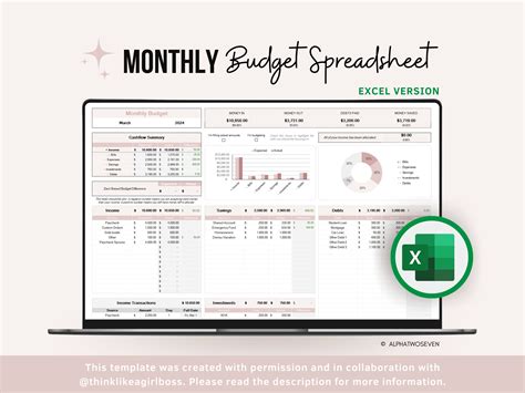 Monthly Budget Spreadsheet, Excel Budget Template, Income, Expenses ...