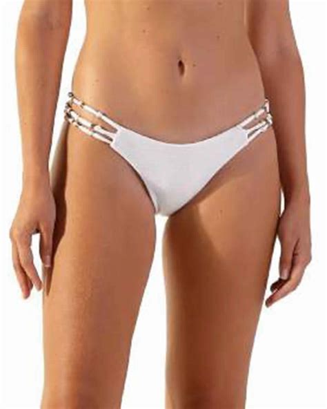 Textured White Brazilian Bikini Bottom With Straps Bottom Ray Off White Blueman