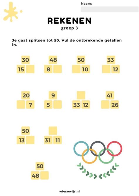 Werkblad Rekenen Groep Splitsen Tot Thema Olympische Spelen En