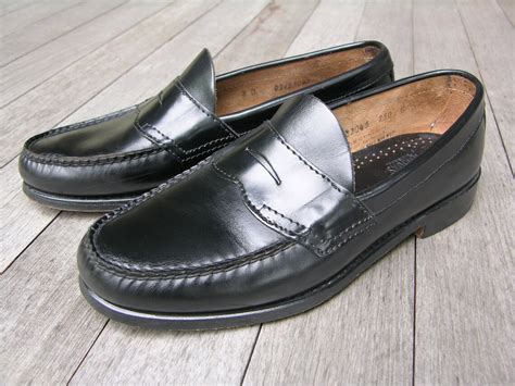 Vintage Bass Weejuns Penny Loafers Gloss Black All Leather Etsy