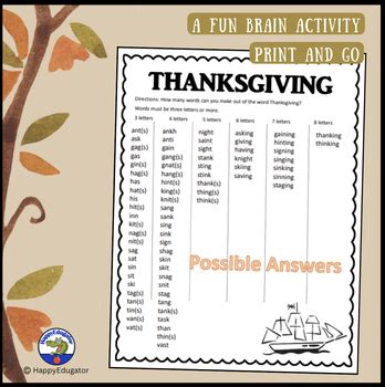 Free Thanksgiving Word Fun How Many Words Can You Find With Easel