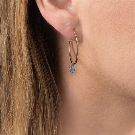 Rose Gold Blue Topaz Dew Drop Hoop Earrings London Road Jewellery