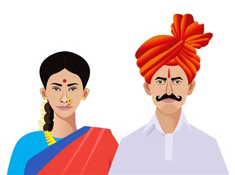 Pune Maharashtra Man Woman Couple Traditional Dress Illustration Stock