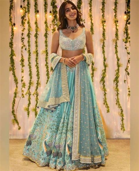 Pooja Hegde In Light Blue Lehenga Set Party Wear Lehenga Party Wear