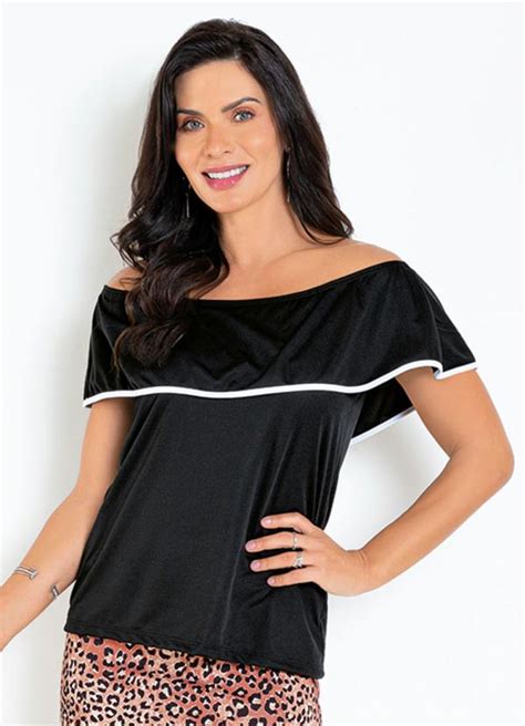 Blusa Preta Babado Moda Evang Lica Queima De Estoque