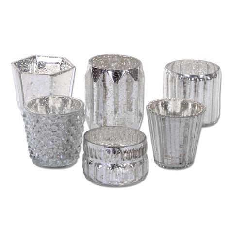 Koyal Wholesale Silver Mixed Mercury Glass Candle Holders, 6−Pack ...